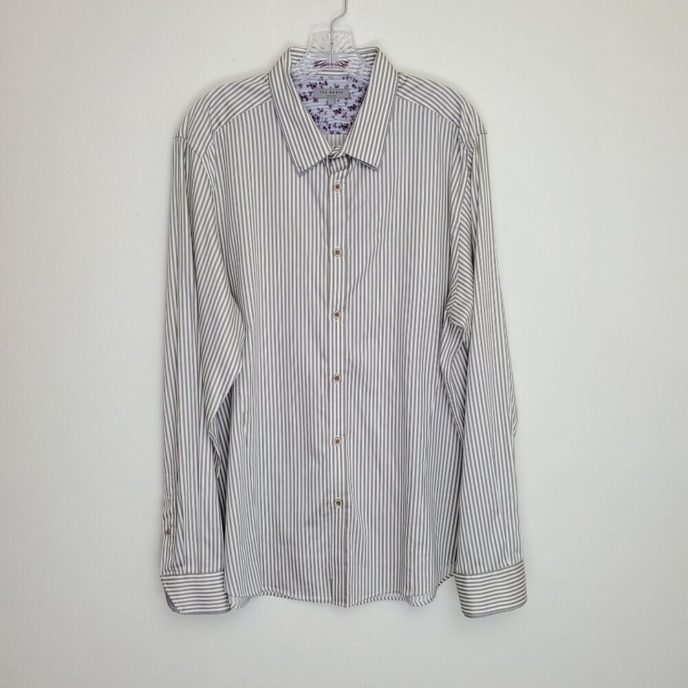 Ted Baker men's gray striped button up dress shirt